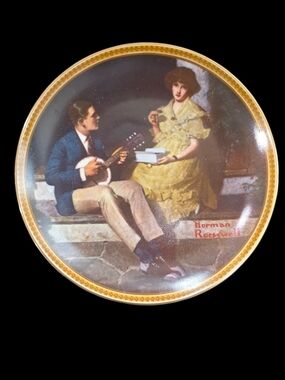 Norman Rockwell "Pondering on the porch" Decorative Dinner Plate in Gold